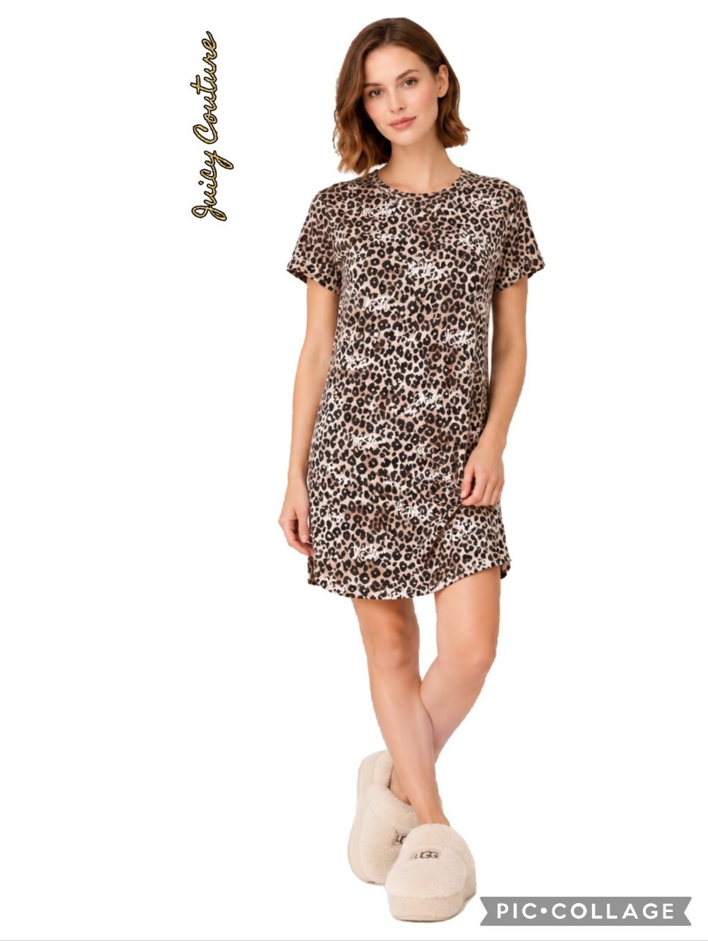 Juicy Couture leopard print tunic sleepwear brown & black spots 10% spandex